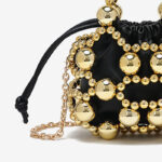 Women's Acrylic Beaded Hollow Evening Clutch Handbag with Chain Strap