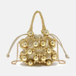 Women's Acrylic Beaded Hollow Evening Clutch Handbag with Chain Strap
