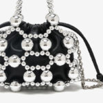 Women's Acrylic Beaded Hollow Evening Clutch Handbag with Chain Strap