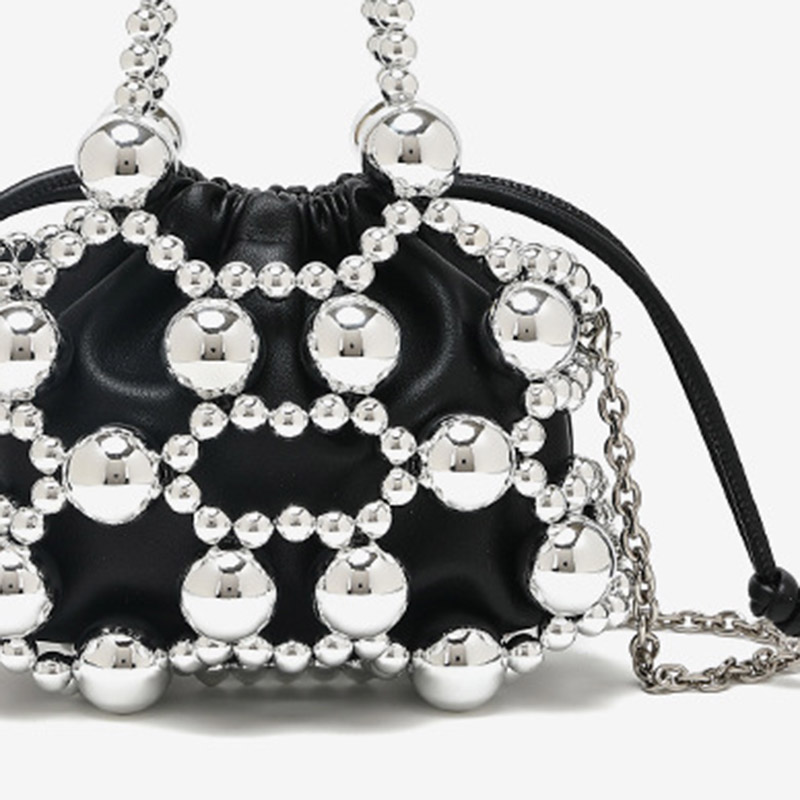 Women's Acrylic Beaded Hollow Evening Clutch Handbag with Chain Strap