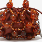 Women's Acrylic Beaded Hollow Evening Clutch Handbag with Chain Strap