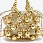 Women's Acrylic Beaded Hollow Evening Clutch Handbag with Chain Strap