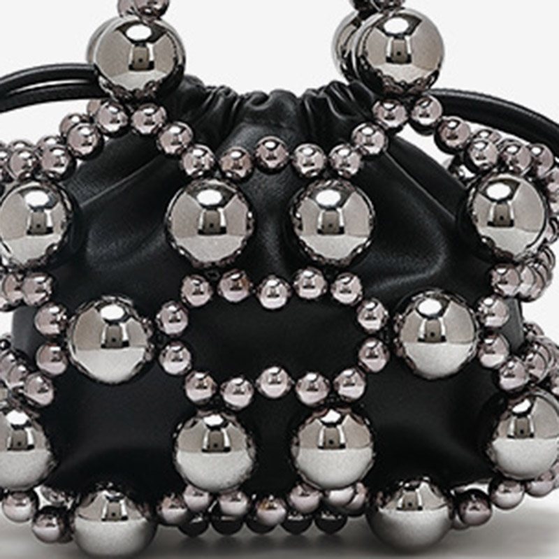 Women's Acrylic Beaded Hollow Evening Clutch Handbag with Chain Strap