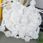 Women's Acrylic Beaded Hollow Evening Clutch Handbag with Chain Strap