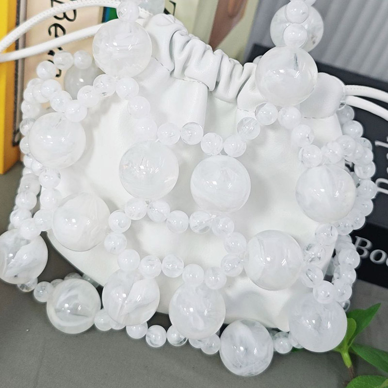 Women's Acrylic Beaded Hollow Evening Clutch Handbag with Chain Strap
