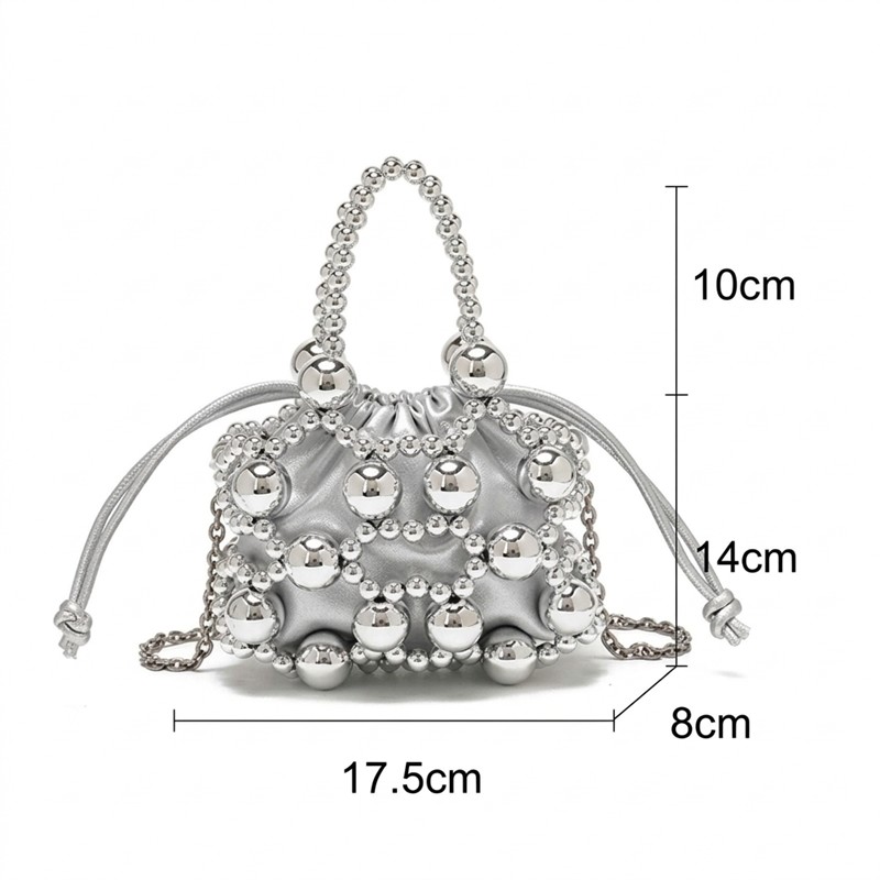Women's Acrylic Beaded Hollow Evening Clutch Handbag with Chain Strap