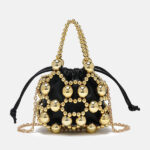 Women's Acrylic Beaded Hollow Evening Clutch Handbag with Chain Strap