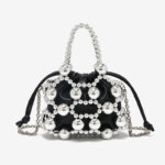 Women's Acrylic Beaded Hollow Evening Clutch Handbag with Chain Strap