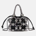 Women's Acrylic Beaded Hollow Evening Clutch Handbag with Chain Strap