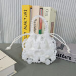 Women's Acrylic Beaded Hollow Evening Clutch Handbag with Chain Strap