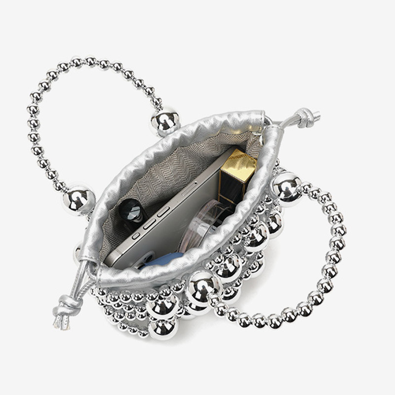 Women's Acrylic Beaded Hollow Evening Clutch Handbag with Chain Strap