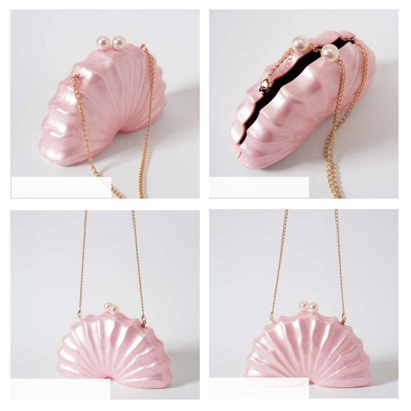 Pochette de soirée en acrylique pour femmes avec des perles et des coquillages