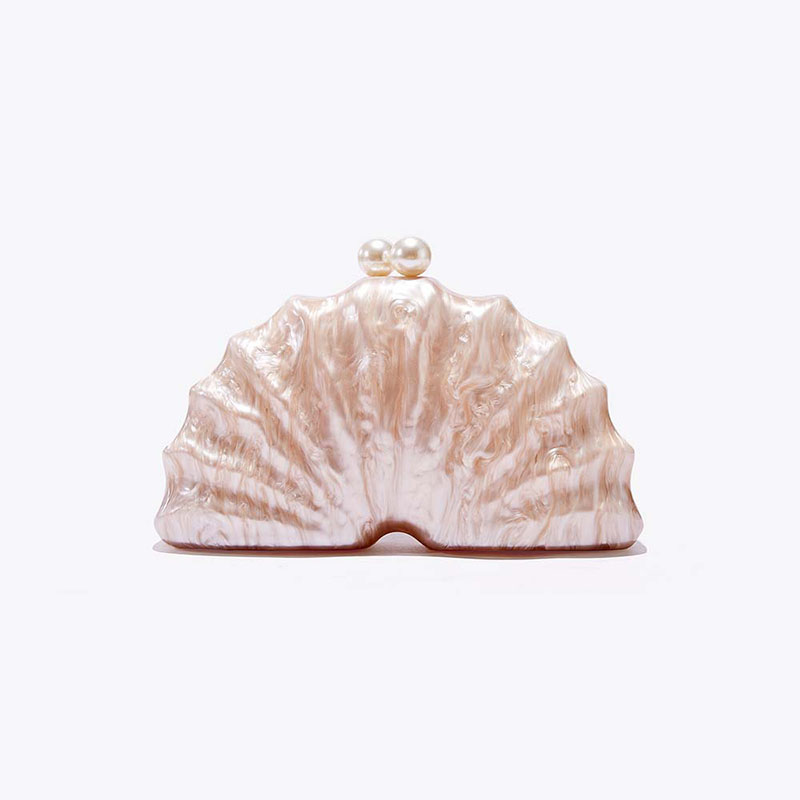 Pochette de soirée en acrylique pour femmes avec des perles et des coquillages