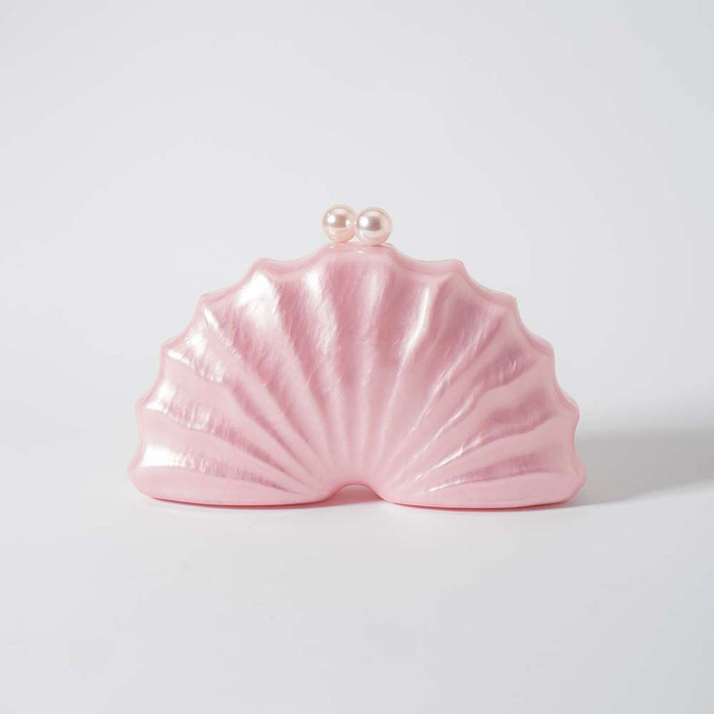 Pochette de soirée en acrylique pour femmes avec des perles et des coquillages