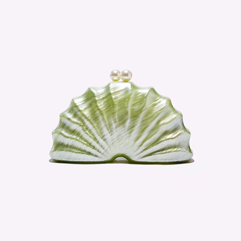 Pochette de soirée en acrylique pour femmes avec des perles et des coquillages