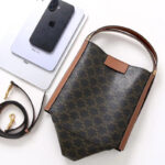 Femmes Noir Imprimé Cuir Véritable Vintage Crossbody Shoulder Bucket Handbag
