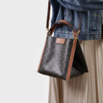 Femmes Noir Imprimé Cuir Véritable Vintage Crossbody Shoulder Bucket Handbag