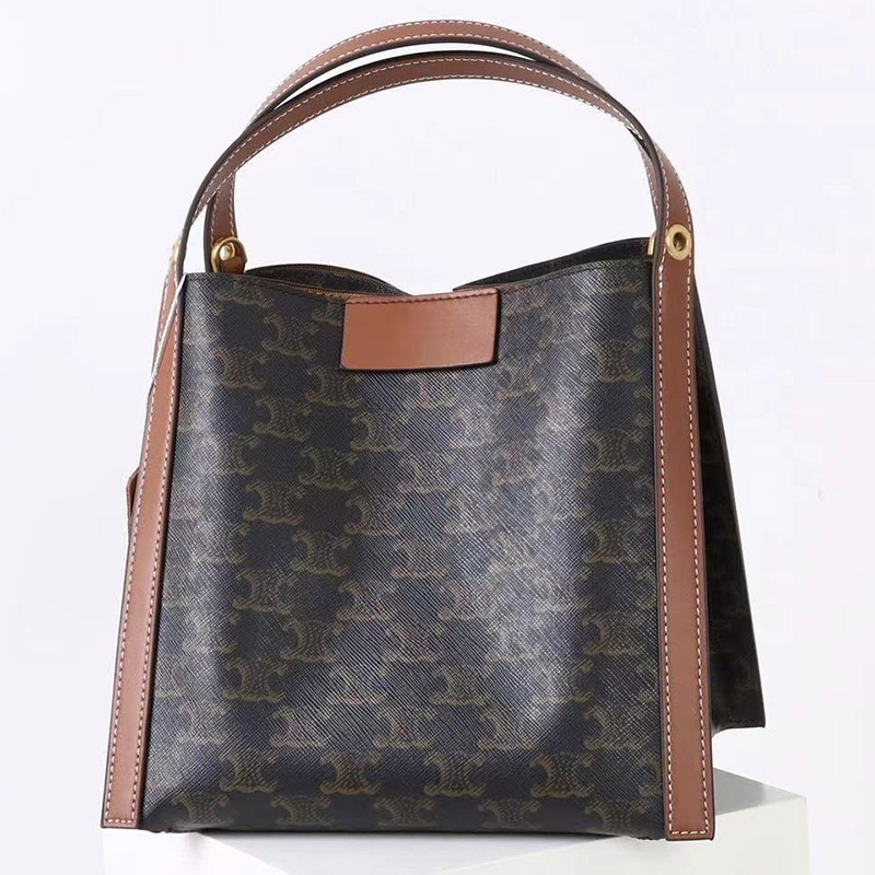 Femmes Noir Imprimé Cuir Véritable Vintage Crossbody Shoulder Bucket Handbag