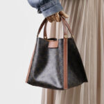 Femmes Noir Imprimé Cuir Véritable Vintage Crossbody Shoulder Bucket Handbag