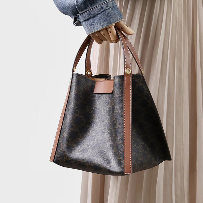 Femmes Noir Imprimé Cuir Véritable Vintage Crossbody Shoulder Bucket Handbag