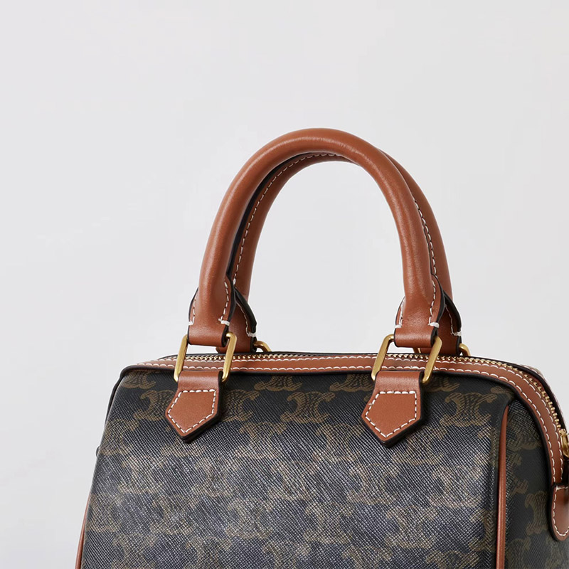 Women's Black Printed Leather Zip Boston Top Handle Bag With Crossbody Strap