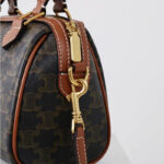 Women's Black Printed Leather Zip Boston Top Handle Bag With Crossbody Strap