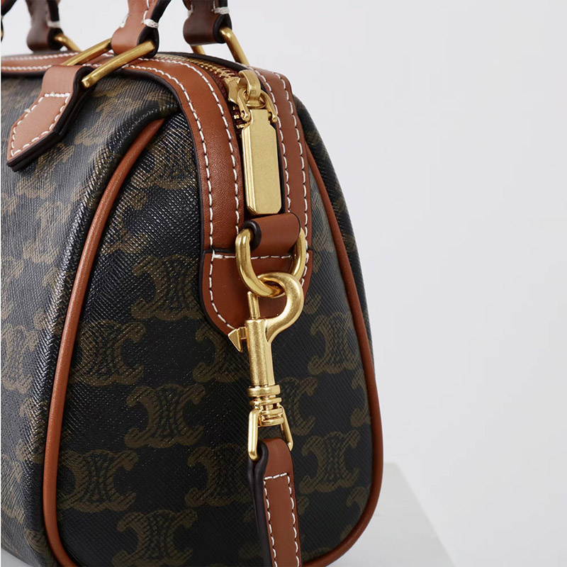 Women's Black Printed Leather Zip Boston Top Handle Bag With Crossbody Strap