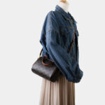 Women's Black Printed Leather Zip Boston Top Handle Bag With Crossbody Strap