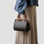 Women's Black Printed Leather Zip Boston Top Handle Bag With Crossbody Strap