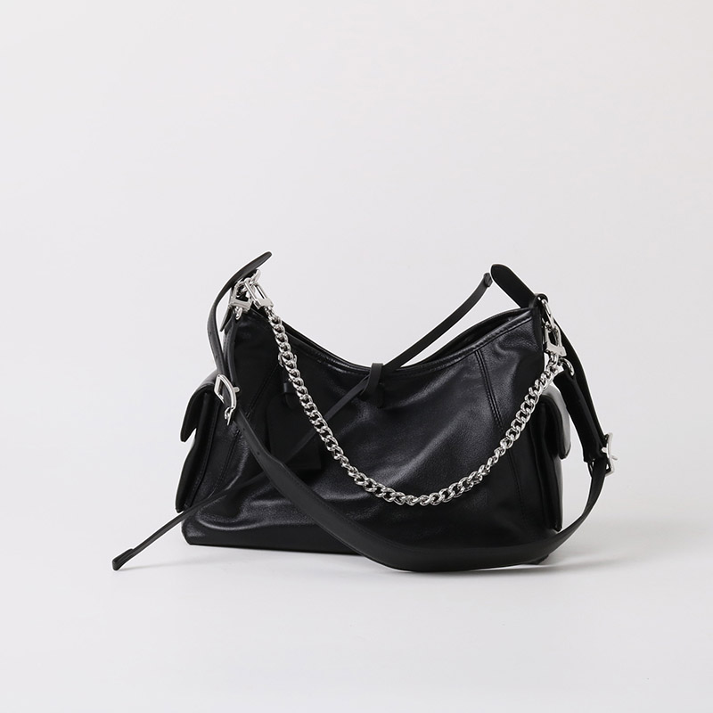 Sac à bandoulière hobo à fermeture magnétique en cuir souple pleine fleur noir pour femmes