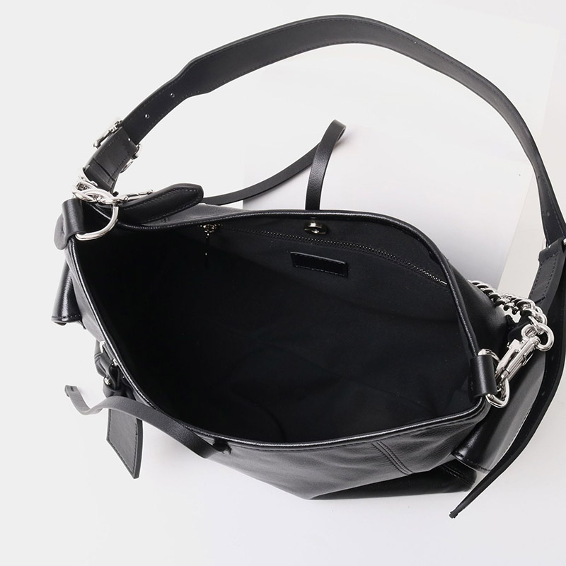 Sac à bandoulière hobo à fermeture magnétique en cuir souple pleine fleur noir pour femmes