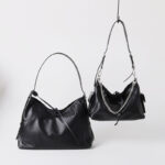 Sac à bandoulière hobo à fermeture magnétique en cuir souple pleine fleur noir pour femmes