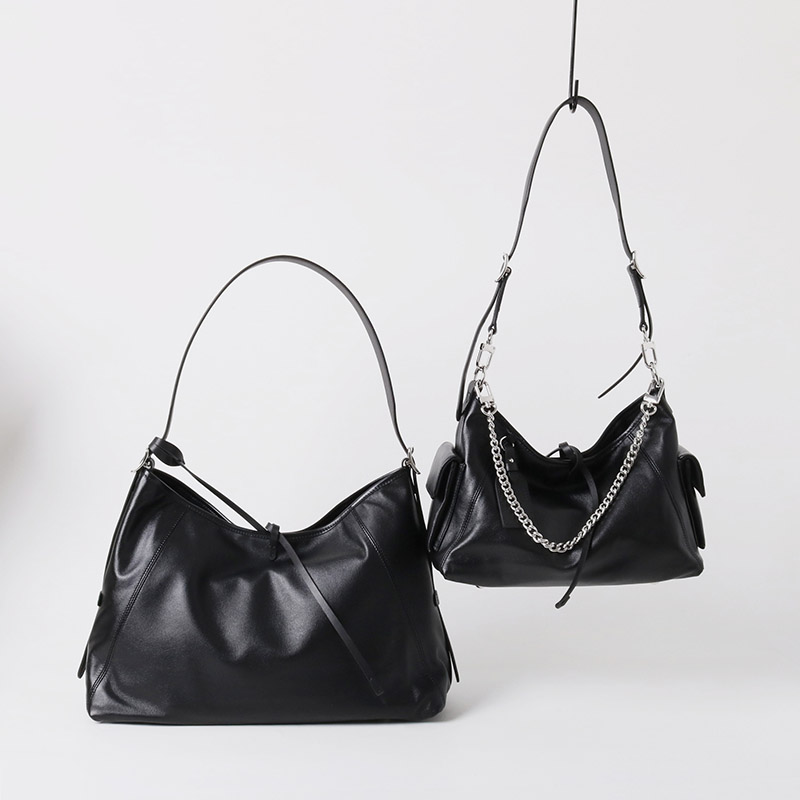 Sac à bandoulière hobo à fermeture magnétique en cuir souple pleine fleur noir pour femmes