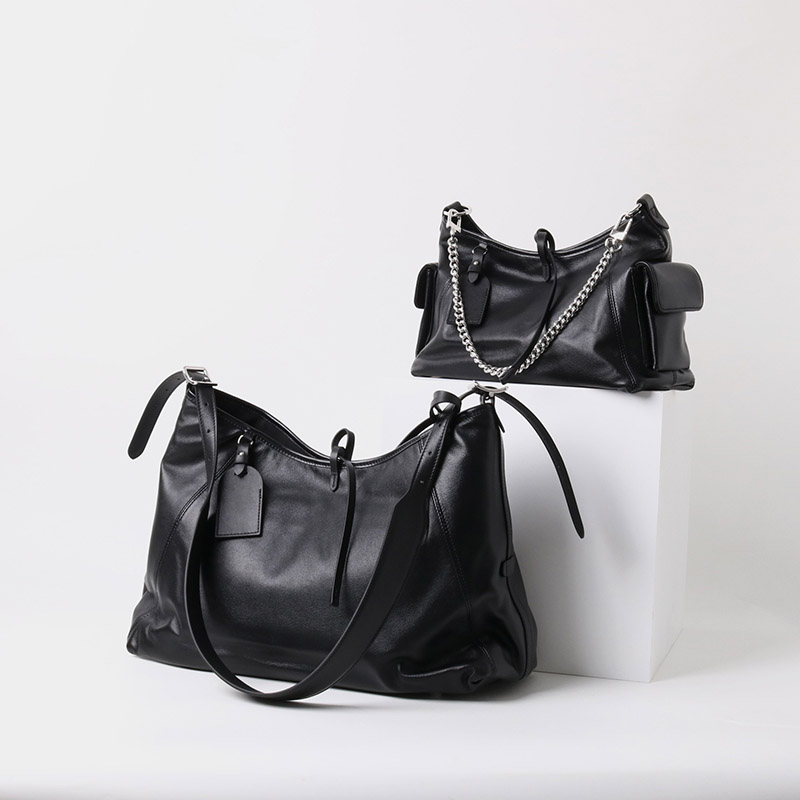 Sac à bandoulière hobo à fermeture magnétique en cuir souple pleine fleur noir pour femmes