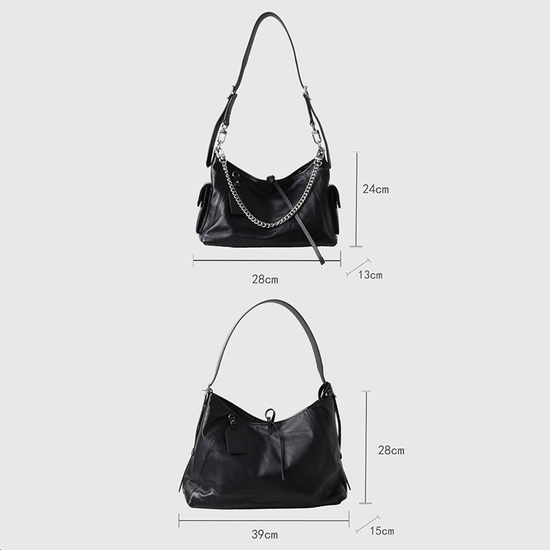 Sac à bandoulière hobo à fermeture magnétique en cuir souple pleine fleur noir pour femmes