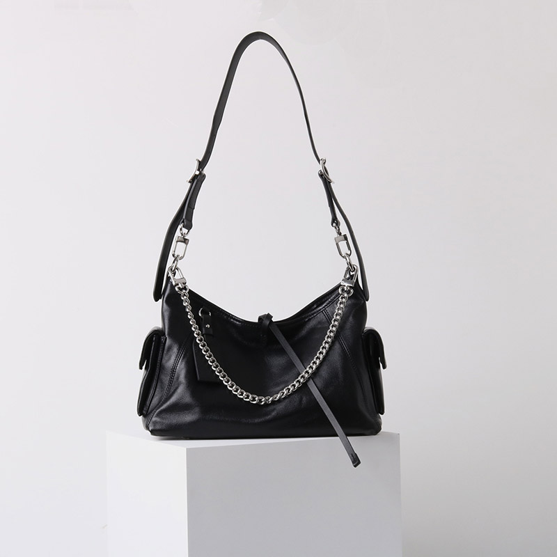 Sac à bandoulière hobo à fermeture magnétique en cuir souple pleine fleur noir pour femmes