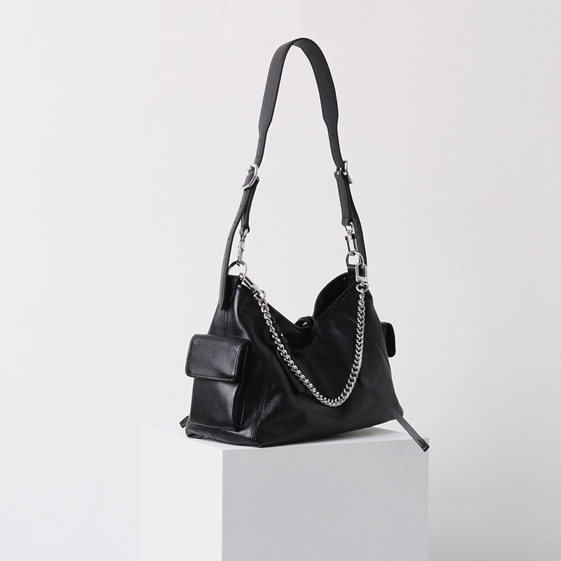 Sac à bandoulière hobo à fermeture magnétique en cuir souple pleine fleur noir pour femmes