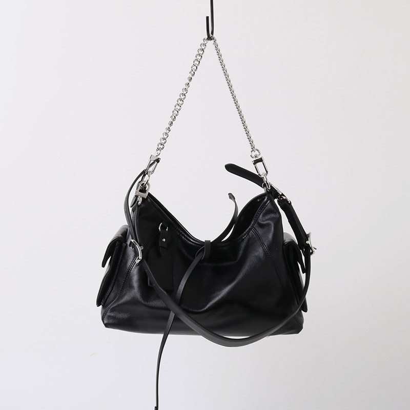 Sac à bandoulière hobo à fermeture magnétique en cuir souple pleine fleur noir pour femmes