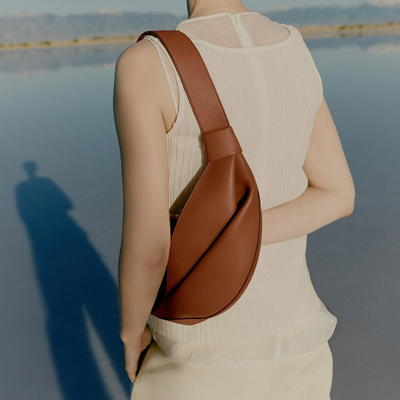 Women's Cowhide Leather Pillow-Shaped Sling Bag