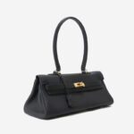 Women's Full-Grain Cowhide Leather Horizontal Crossbody Strap Top Handle Shoulder Bag With Gold Hardware