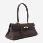 Women's Full-Grain Cowhide Leather Horizontal Crossbody Strap Top Handle Shoulder Bag With Gold Hardware