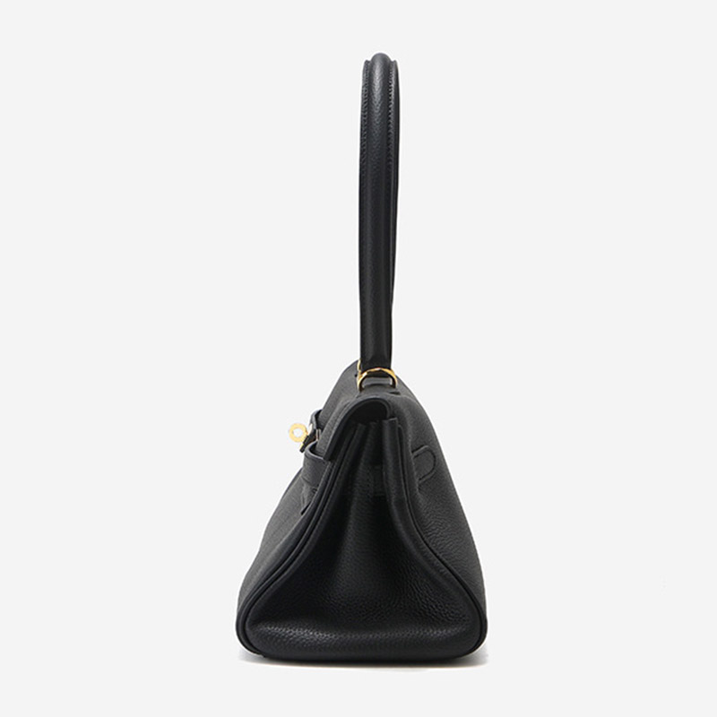 Women's Full-Grain Cowhide Leather Horizontal Crossbody Strap Top Handle Shoulder Bag With Gold Hardware