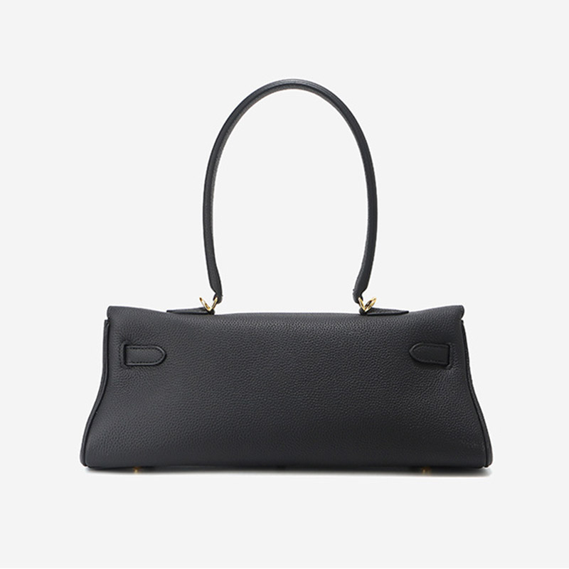 Women's Full-Grain Cowhide Leather Horizontal Crossbody Strap Top Handle Shoulder Bag With Gold Hardware