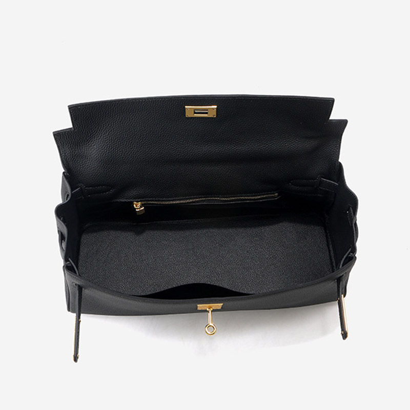 Women's Full-Grain Cowhide Leather Horizontal Crossbody Strap Top Handle Shoulder Bag With Gold Hardware