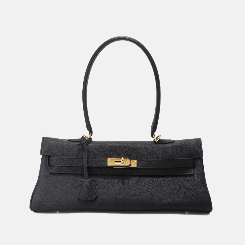 Women's Full-Grain Cowhide Leather Horizontal Crossbody Strap Top Handle Shoulder Bag With Gold Hardware