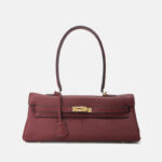 Women's Full-Grain Cowhide Leather Horizontal Crossbody Strap Top Handle Shoulder Bag With Gold Hardware