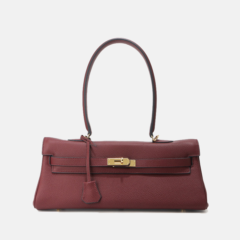 Women's Full-Grain Cowhide Leather Horizontal Crossbody Strap Top Handle Shoulder Bag With Gold Hardware