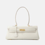 Women's Full-Grain Cowhide Leather Horizontal Crossbody Strap Top Handle Shoulder Bag With Gold Hardware