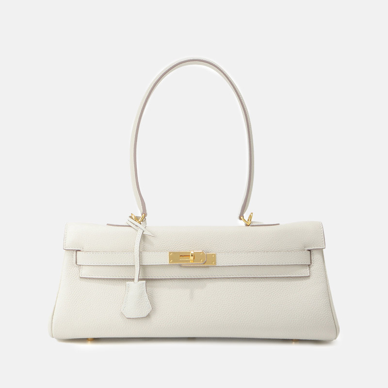 Women's Full-Grain Cowhide Leather Horizontal Crossbody Strap Top Handle Shoulder Bag With Gold Hardware