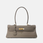 Women's Full-Grain Cowhide Leather Horizontal Crossbody Strap Top Handle Shoulder Bag With Gold Hardware